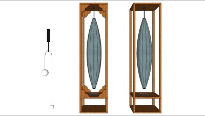 现代新中式中式装饰落地灯 宫灯组合su草图模型下载