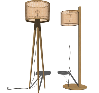 新中式风格民宿装饰原木落地灯su草图模型下载