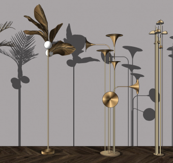 现代金属落地灯 多头落地灯 su草图模型下载