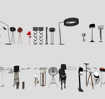 现代北欧简约骏马马匹落地灯组合su草图模型下载