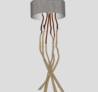 原木装饰树枝造型落地灯 原木灯具su草图模型下载