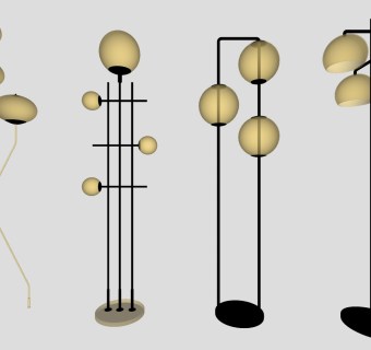 新中式 装饰金属多头落地灯su草图模型下载