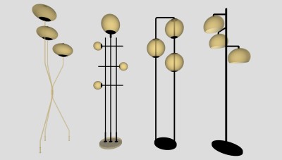 新中式 装饰金属多头落地灯su草图模型下载