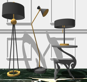 金属落地灯 装饰灯组合 台灯su草图模型下载