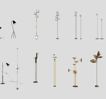 金属简约多头落地灯 装饰落地灯 su草图模型下载