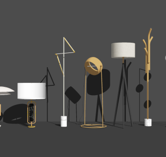 金属落地灯 北欧简约落地灯 多头落地灯 装饰灯具su草图模型下载