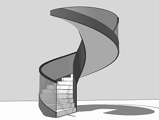 01現代簡約旋轉樓梯 玻璃扶手樓梯 大理石踏步旋轉樓梯su草圖模型下載