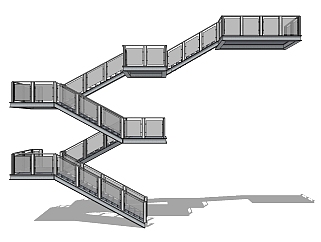 03钢结构楼梯 玻璃扶手楼梯 工业钢板楼梯su草图模型下载
