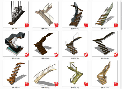 07家庭装修楼梯设计 扶手楼梯 实木楼梯 钢结构楼梯 旋转楼梯 玻璃扶手楼梯 大理石楼梯su草图模型下载