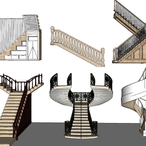 09简欧欧式实木旋转楼梯组合 雕花 实木 栏杆扶手 楼梯su草图模型下载
