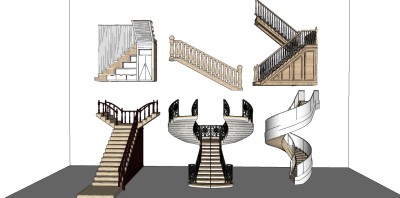 09简欧欧式实木旋转楼梯组合 雕花 实木 栏杆扶手 楼梯su草图模型下载
