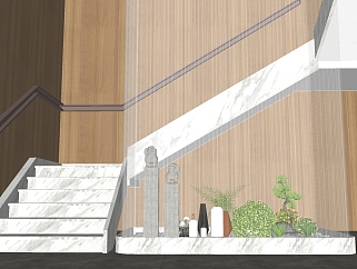 38新中式楼梯间 景观小品 园艺小品 拴马桩 石头 摆件su草图模型下载
