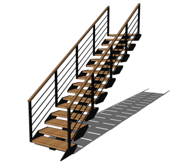 11工业风格钢楼梯 铁艺楼梯 栏杆 扶手  loft风钢板楼梯su草图模型下载