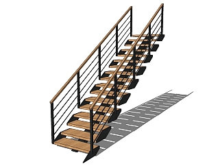 11工业风格钢楼梯 铁艺楼梯 栏杆 扶手  loft风钢板楼梯su草图模型下载