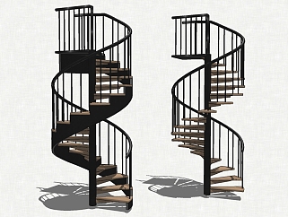 22现代风格旋转楼梯 铁艺旋转楼梯 木踏板楼梯su草图...
