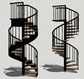 22现代风格旋转楼梯 铁艺旋转楼梯 木踏板楼梯su草图模型下载