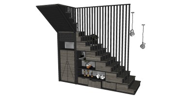 25现代楼梯 储藏柜 花卉 吊灯 摆件 绿植su草图模型下载