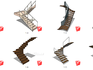 旋转<em>楼梯</em> <em>玻璃扶手楼梯</em> 大理石<em>楼梯</em>su草图模型下载