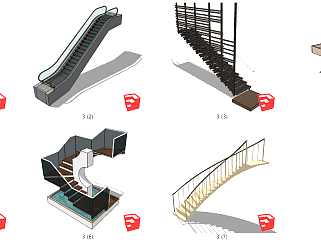 29家庭装修楼梯设计 转角楼梯  实木楼梯 钢结构楼梯 旋转楼梯 玻璃扶手楼梯 大理石楼梯 电梯扶梯（4）su草图模型下载