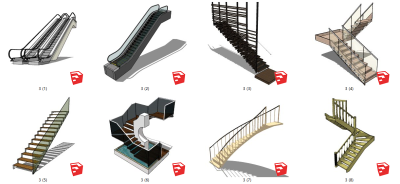 29家庭装修楼梯设计 转角楼梯  实木楼梯 钢结构楼梯 旋转楼梯 玻璃扶手楼梯 大理石楼梯 电梯扶梯（4）su草图模型下载