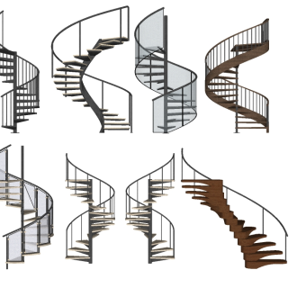 34现代简约旋转楼梯 玻璃扶手楼梯 大理石踏步旋转楼梯su草图模型下载