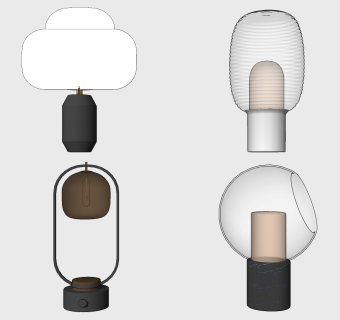 新中式简约金属台灯 床头灯组合 su草图模型下载
