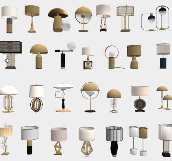 新中式现代轻奢台灯 装饰金属台灯组合su草图模型下载