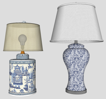 新中式青花瓷台灯 su草图模型下载