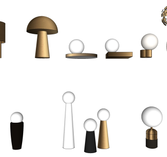 现代简约金属台灯 装饰台灯 床头灯组合su草图模型下载