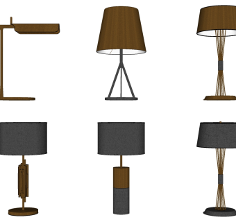 简约北欧金属台灯 装饰台灯 床头灯组合su草图模型下载