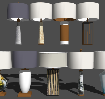 新中式简约金属台灯 床头灯组合 su草图模型下载