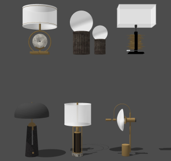 新中式简约金属台灯 床头灯组合  su草图模型下载