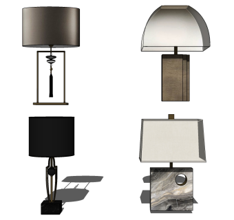 新中式简约金属台灯 床头灯组合  su草图模型下载