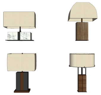 新中式简约金属台灯 床头灯组合  su草图模型下载