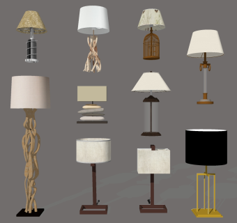 简约金属台灯 床头灯落地灯组合su草图模型下载