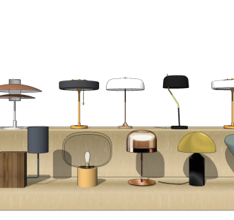 现代简约金属台灯 床头灯组合 su草图模型下载