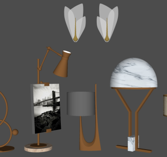 简约金属台灯 床头灯组合 壁灯 装饰灯具su草图模型下载