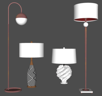 简约金属台灯 床头灯落地灯组合 su草图模型下载