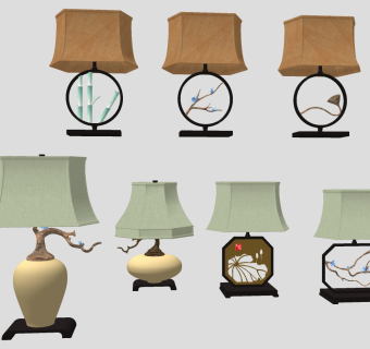 新中式现代简约台灯 装饰台灯组合su草图模型下载