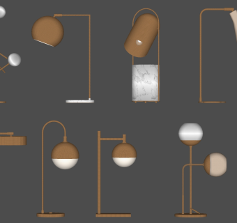 简约金属台灯 床头灯 多头金属台灯组合组合 su草图模型下载