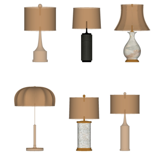 现代简约金属台灯 床头灯组合su草图模型下载