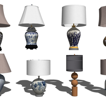 新中式日式木质落地灯 吊灯 台灯 装饰灯组合su草图模型下载