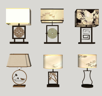 新中式装饰台灯 创意灯具台灯组合su草图模型下载