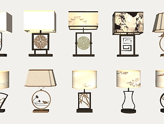 新中式装饰台灯 创意灯具台灯组合su草图模型下载