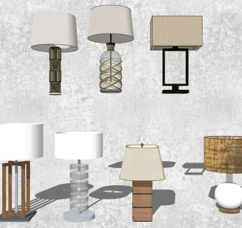 新中式装饰台灯 金属台灯床头灯组合su草图模型下载