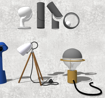 现代金属简约台灯 装饰灯组合su草图模型下载