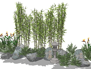 新中式，日式景观植物，竹林，竹子，石头石头<em>庭院灯</em>su...