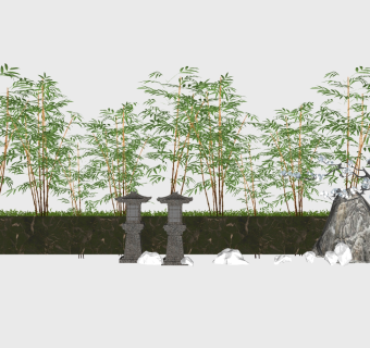 新中式竹子景观小品，花槽， su草图模型下载