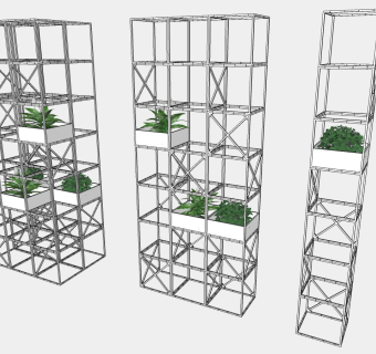 装饰植物盆栽 绿植金属花架子花槽su草图模型下载