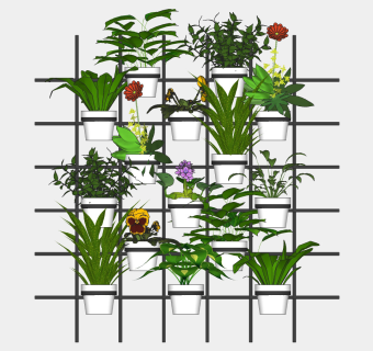 装饰植物盆栽 绿植金属花架子花槽su草图模型下载
